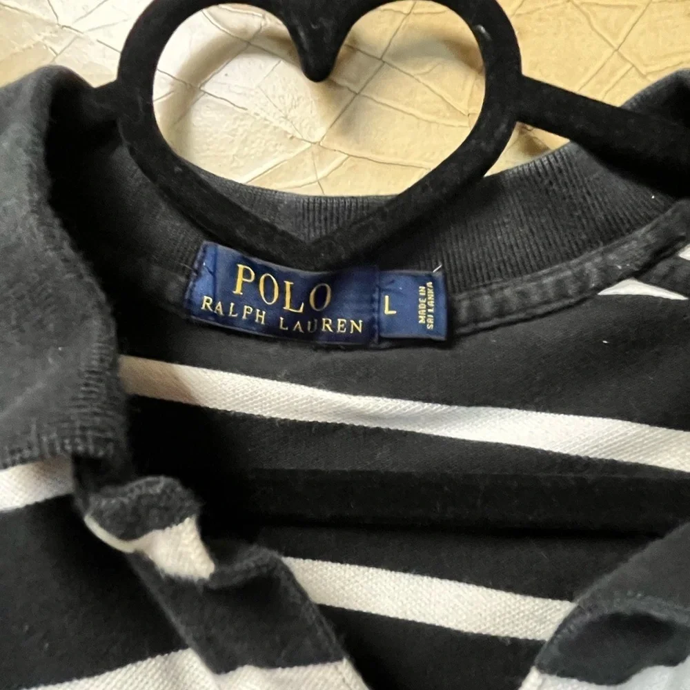 Ralph Lauren Black and White Striped Polo Shirt large - Picture 2 of 3